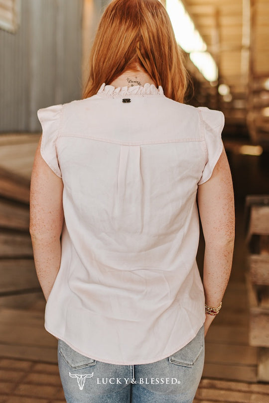 Lucky & Blessed Concho Button Down Ruffle Vintage Shirt - TO1257
