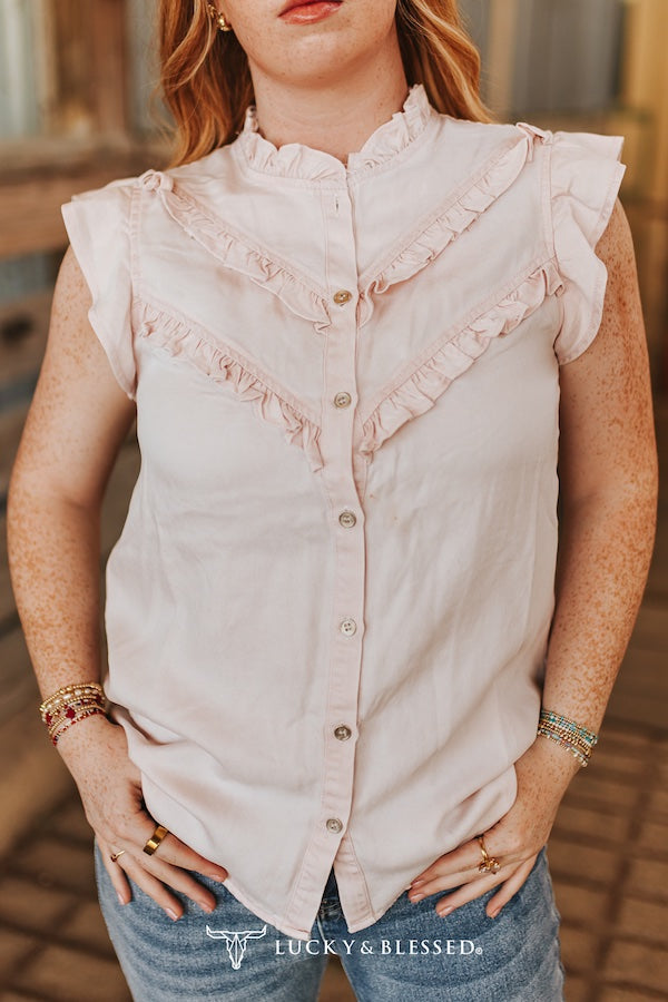 Lucky & Blessed Concho Button Down Ruffle Vintage Shirt - TO1257