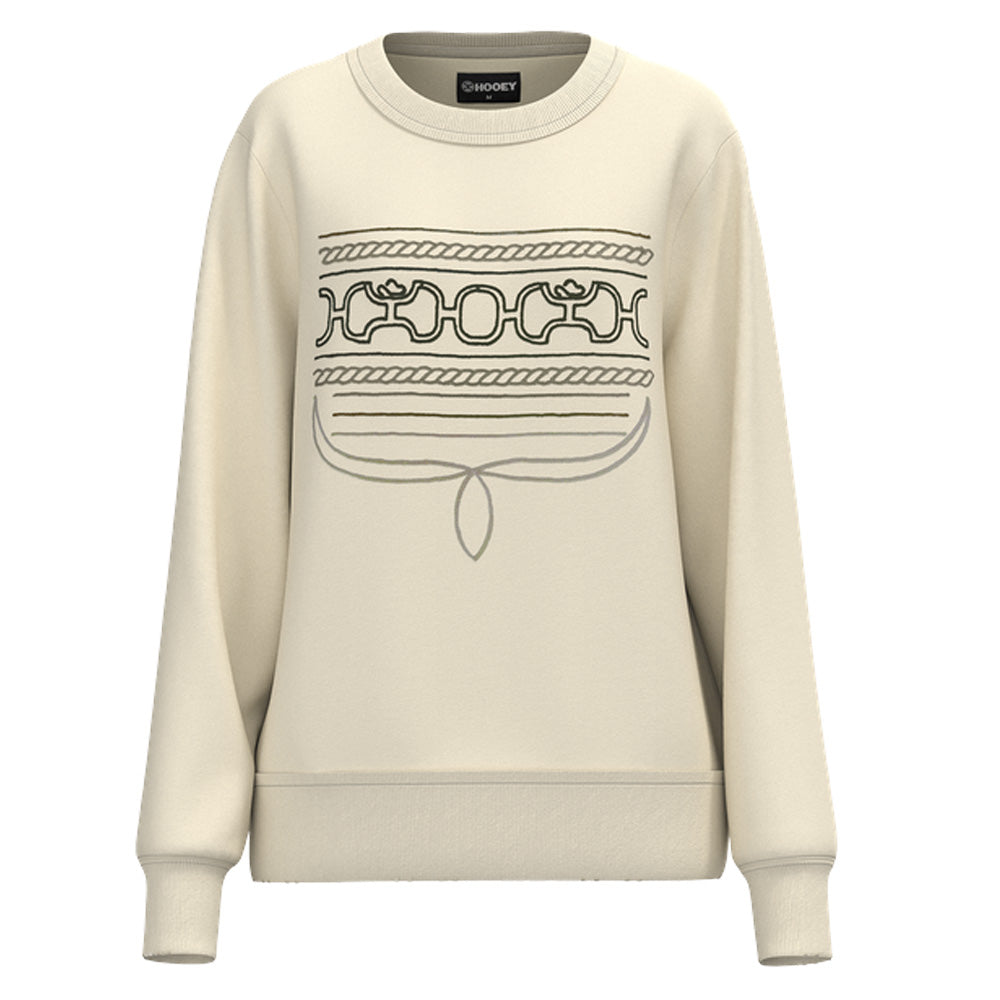 Ladies Hooey Stallion Crew Bootstich Pattern Cream Pullover - HH2603CRPR