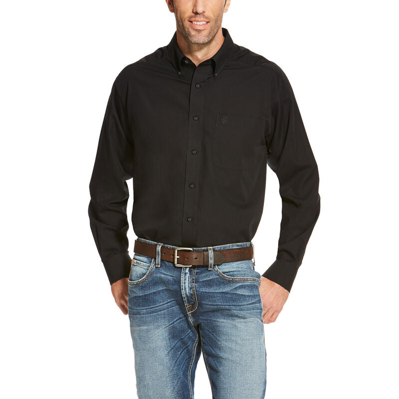 Men's Ariat Wrinkle Free Solid Black Long Sleeve Shirt - 10020328
