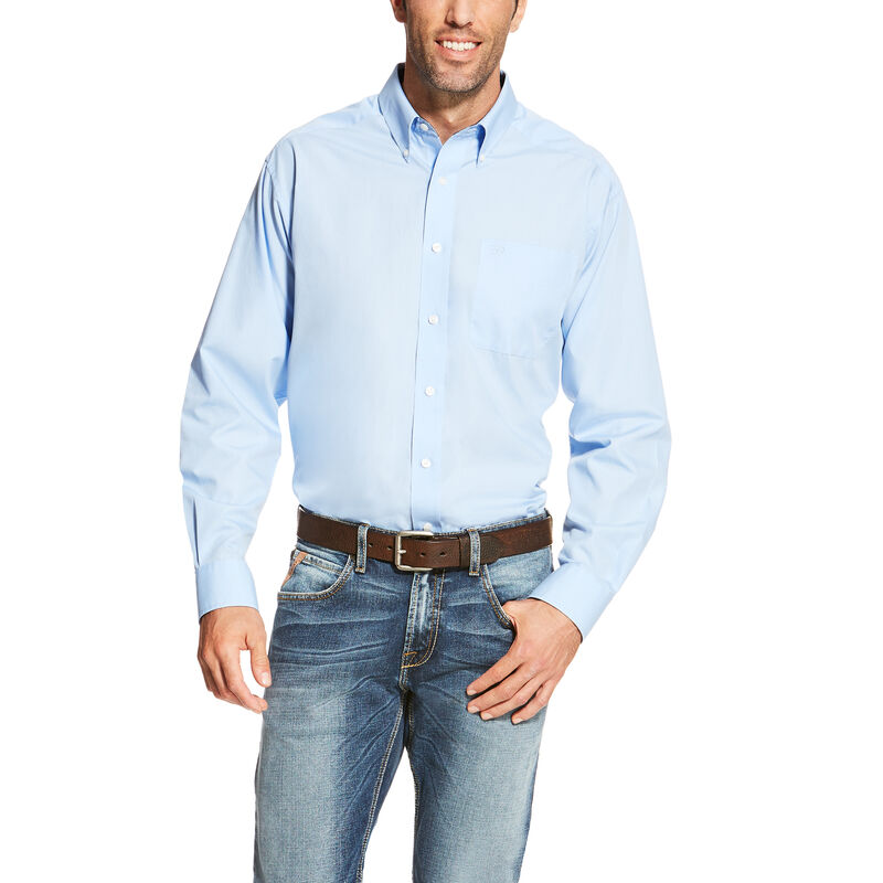 Men's Ariat Wrinkle Free Solid Light Blue Long Sleeve Shirt - 10020329