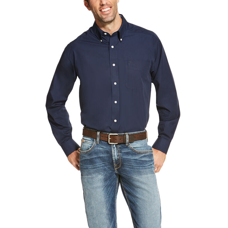 Men's Ariat Wrinkle Free Solid Long Sleeve Navy Shirt - 10020330