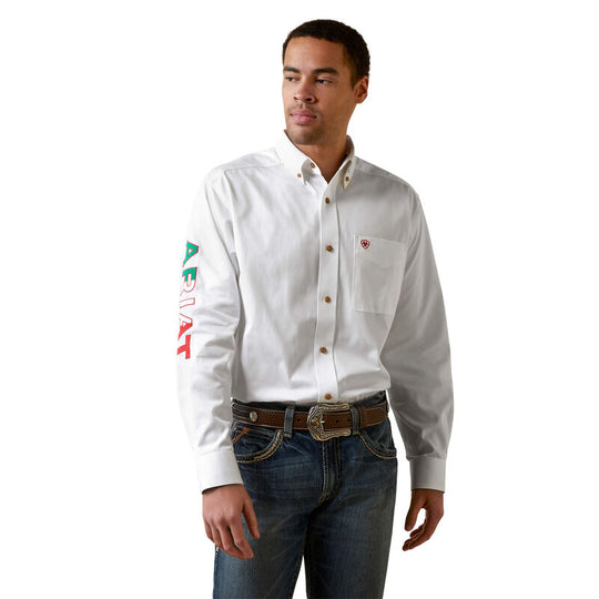 Chemise coupe classique en sergé blanc avec logo de l'équipe Ariat pour hommes - 10040911 