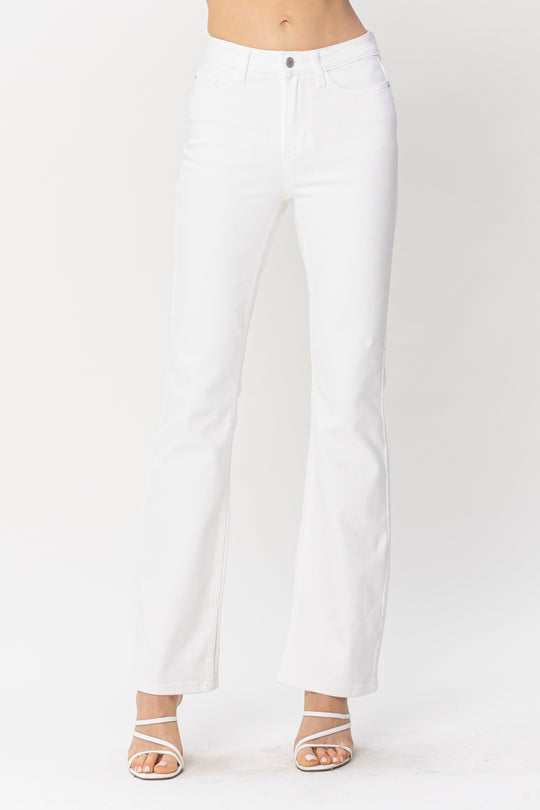 Ladie Judy Blue Midrise Bootcut in Pure White with Hem Slit - 88643REG