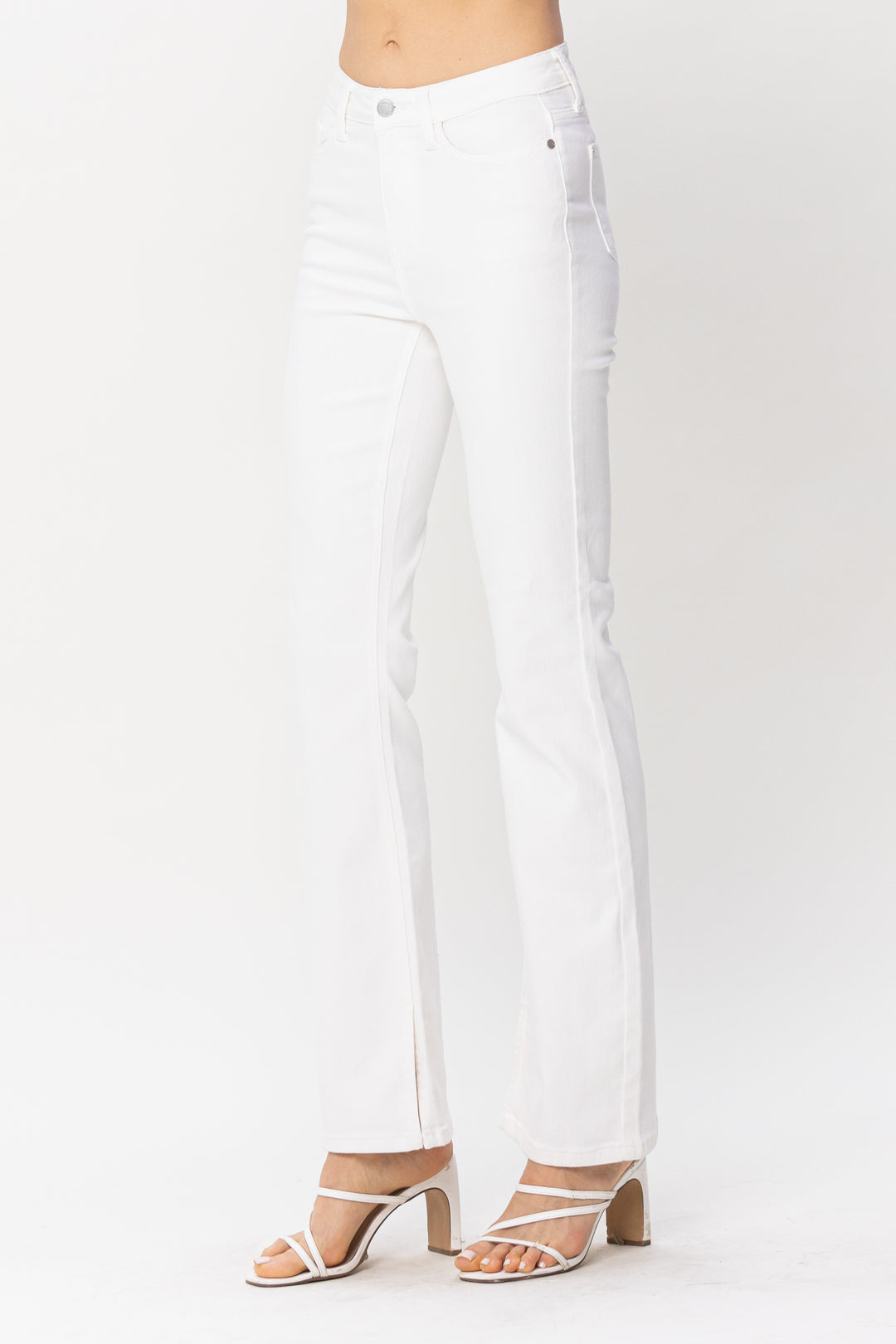 Ladie Judy Blue Midrise Bootcut in Pure White with Hem Slit - 88643REG