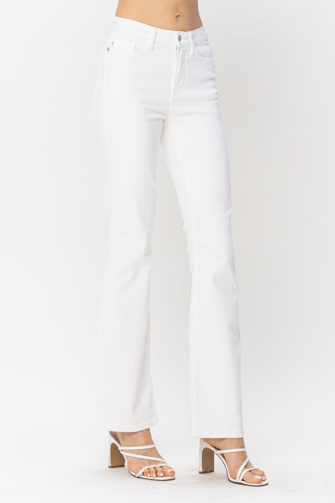 Ladie Judy Blue Midrise Bootcut in Pure White with Hem Slit - 88643REG