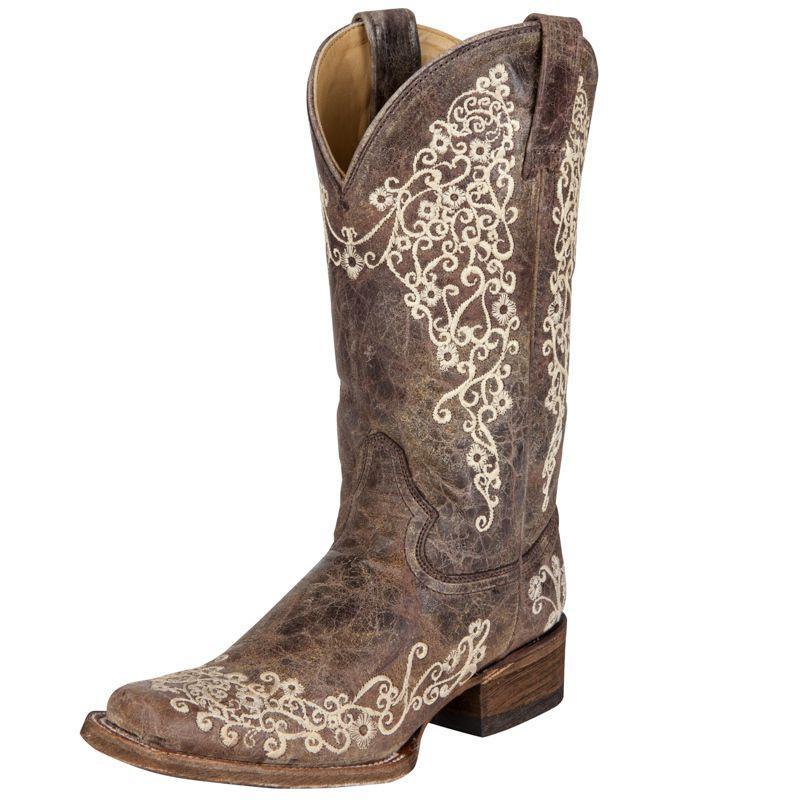 Women's Corral Brown Crater Bone Embroidery Boots - A2663