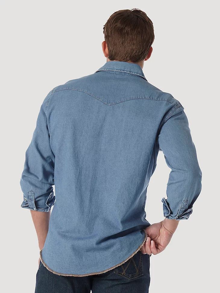 Camicia da lavoro da uomo Wrangler Cowboy Cut® a maniche lunghe con bottoni in denim western in Stonewash - 70127SW 