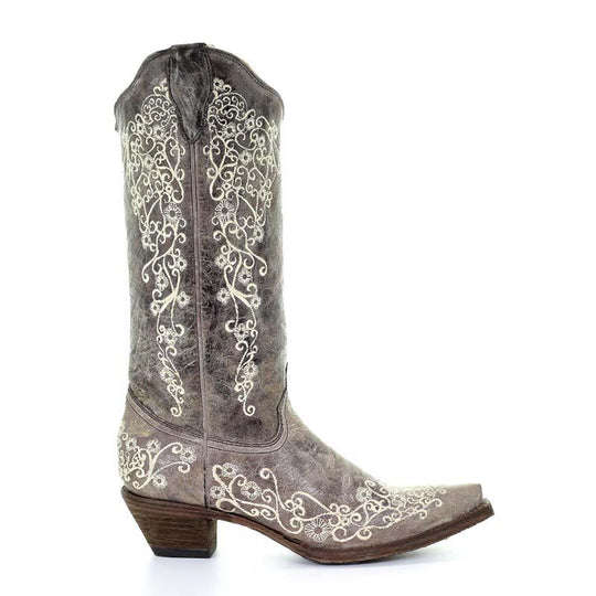 Ladies Corral Brown Crater Bone Embroidery Boot - A1094