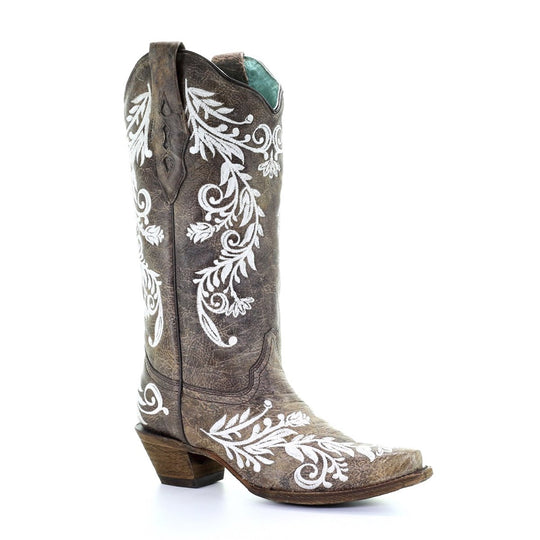 Ladies Corral Brown/White Embroidery Glow Collection - A3753