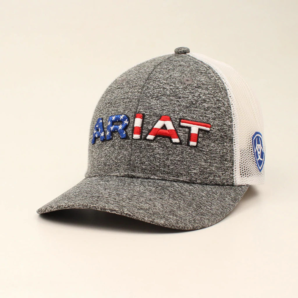 Men's Ariat Embroidered USA Flag Gray Snapback - A300009406