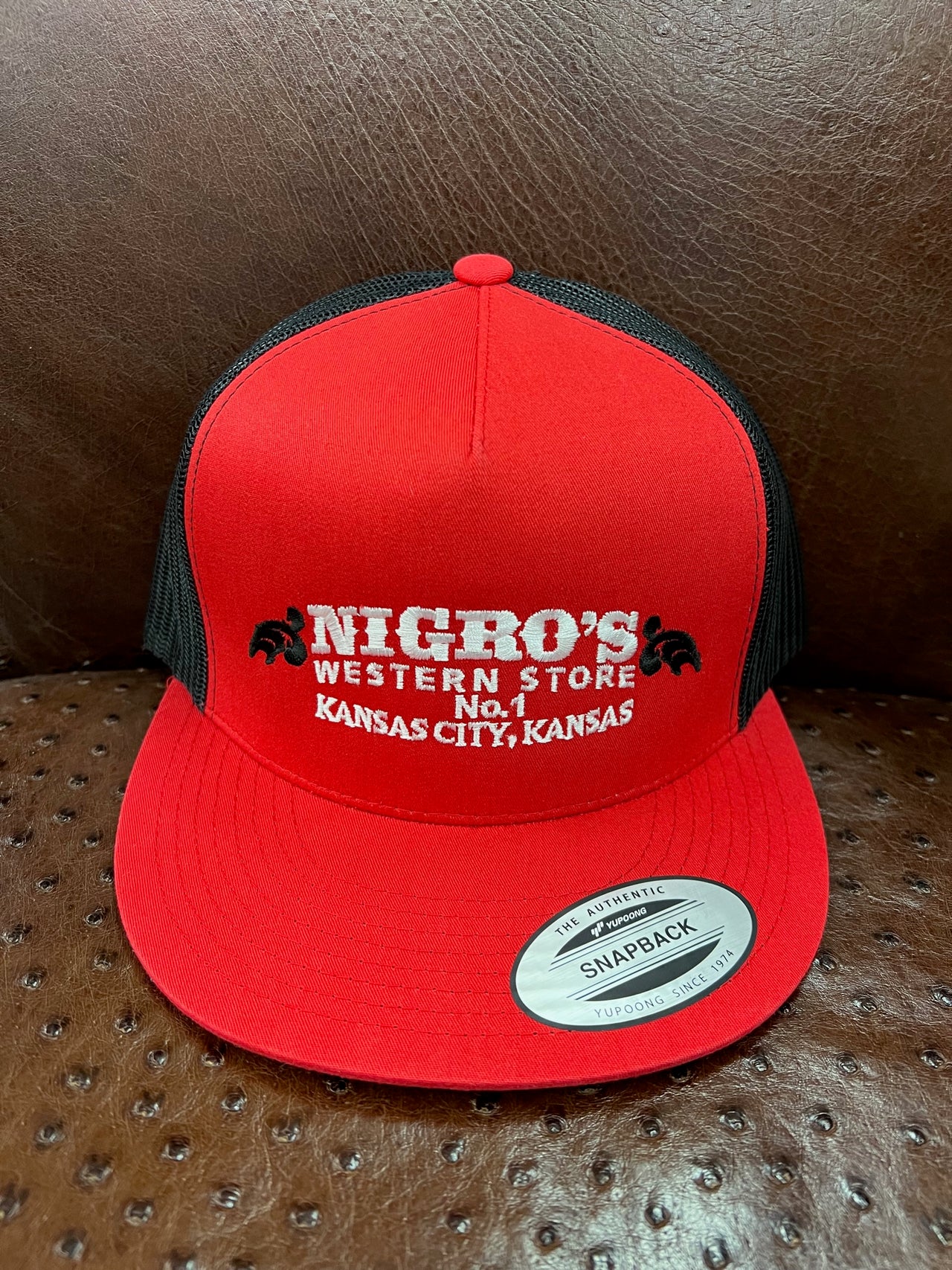 Nigro'S 5 Panel Yupoog Red Front Black Mesh Snapback - NBC 18