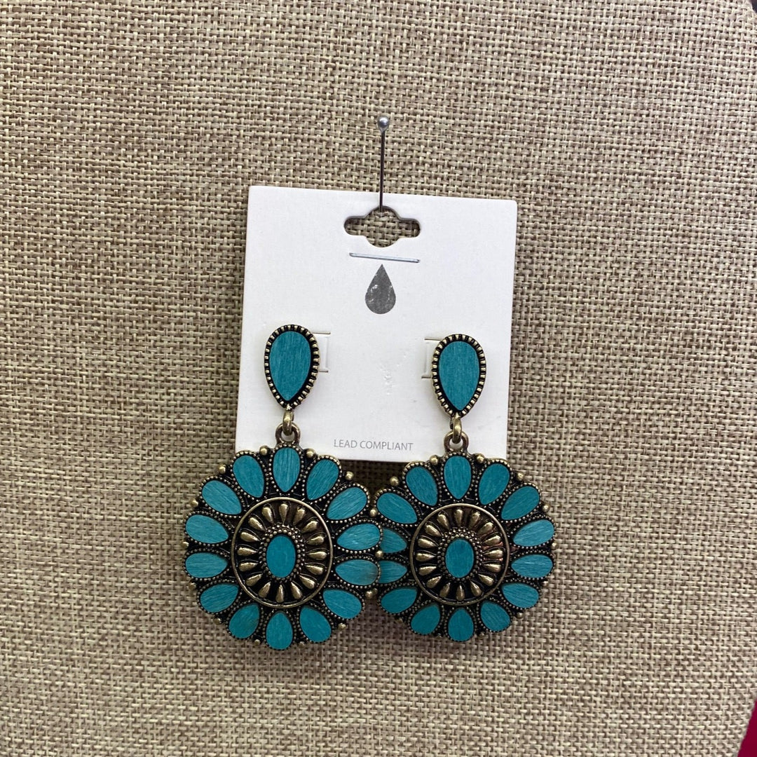 Western Turquoise Concho Earrings T
