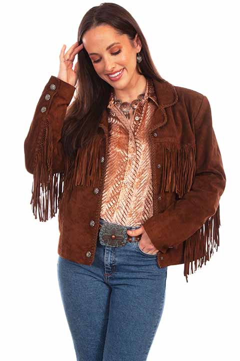 Ladies Scully Fringe Jacket in Cafe Brown