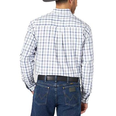 Men's Wrangler George Straight Blue and Grey Plaid Button Down Long Sleeve Shirt - MGSN951