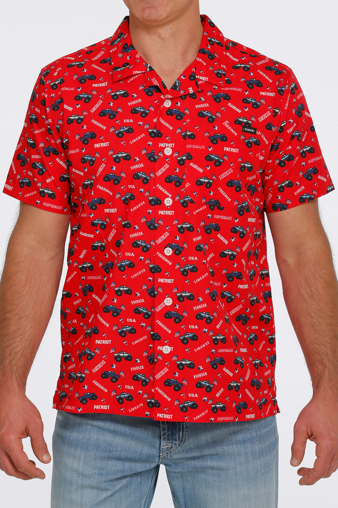 Chemise de camp à manches courtes à imprimé camion patriotique Cinch pour hommes - MTW1401005