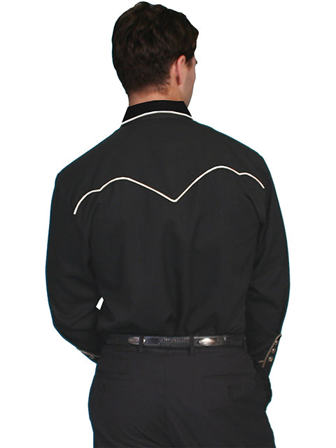 Abbigliamento western da uomo Scully - Camicia con bordino nero solido / crema - P620