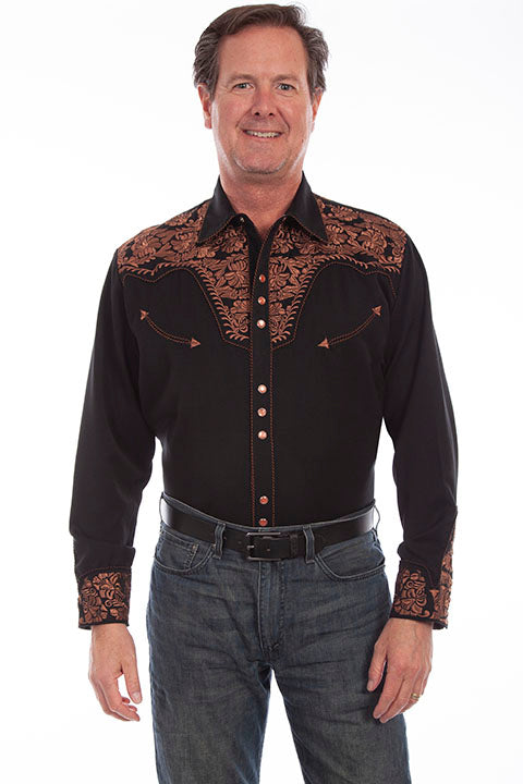 Men's Scully Floral Tooled Embroidered Long Sleeve Snap Shirt - P634
