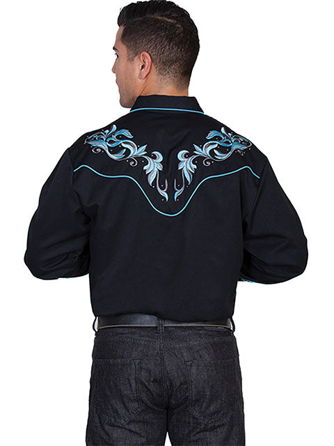 Scully Men's Blue Embroidered Long Sleeve Western Shirt - P844