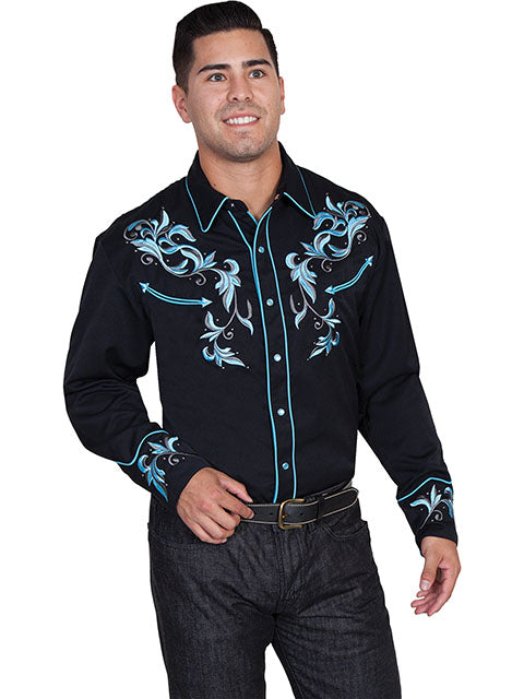 Scully Men's Blue Embroidered Long Sleeve Western Shirt - P844