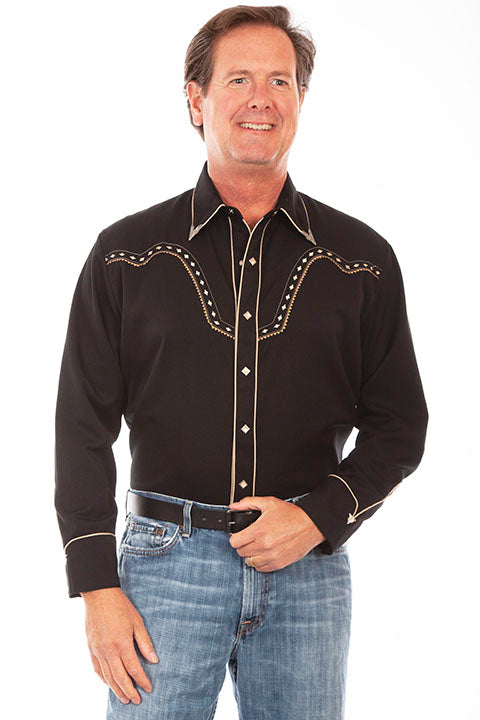 Scully Men's Black Diamond Embroidered Long Sleeve Western Shirt - P898