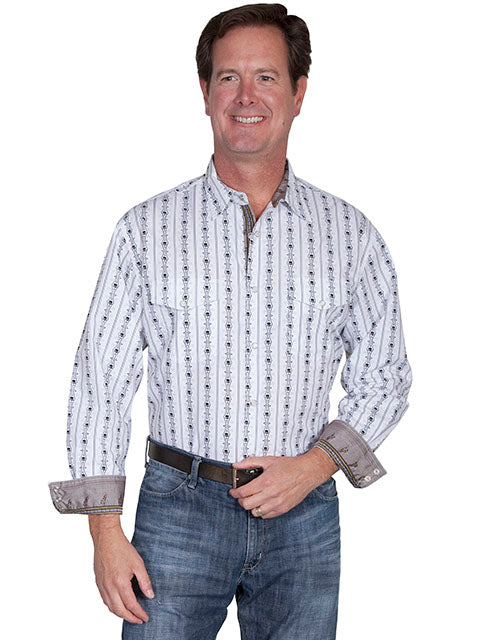 Camicia a maniche lunghe con bottoni a pressione Scully Skull Strip da uomo in bianco - PS-093