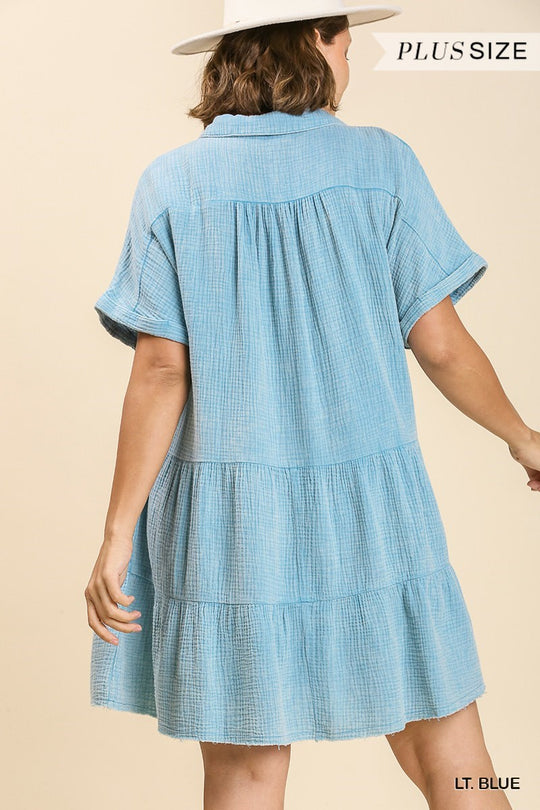 Ladies Umgee Mineral Wash Baby Doll Tiered Dress - K6389