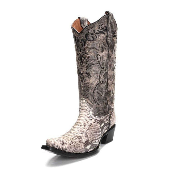 Circle G Womens Natural/Black Python Embroidered Cowboy Boots - L5698