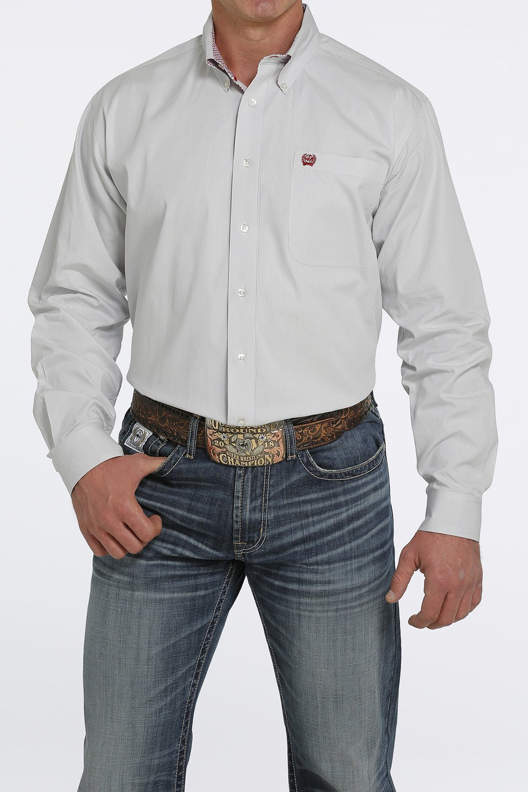 Men's Cinch Stripe Button Down Western Shirt Light Blue/Cream - MTW1105464