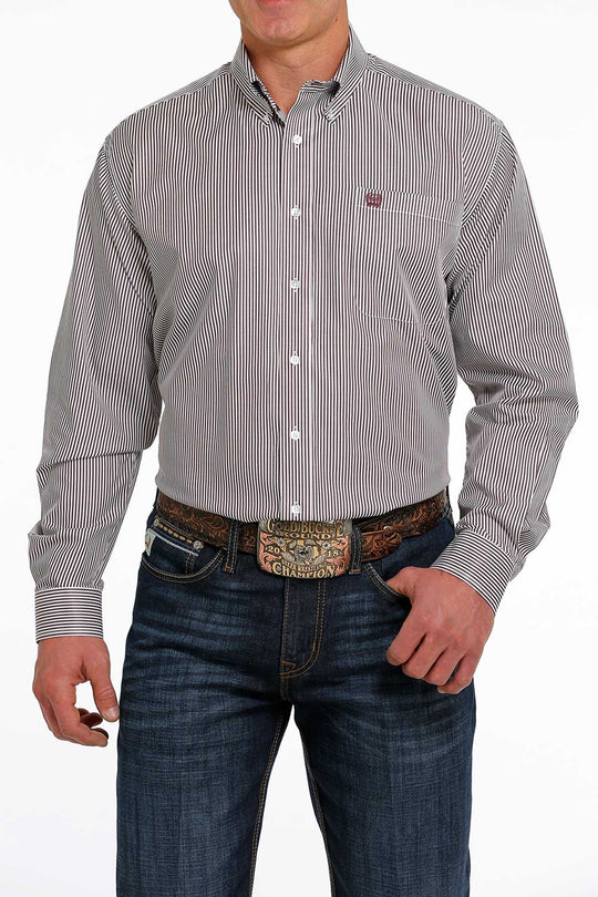 Men's Cinch Stripe Button Down Purple Stripe Shirt - MTW1105483