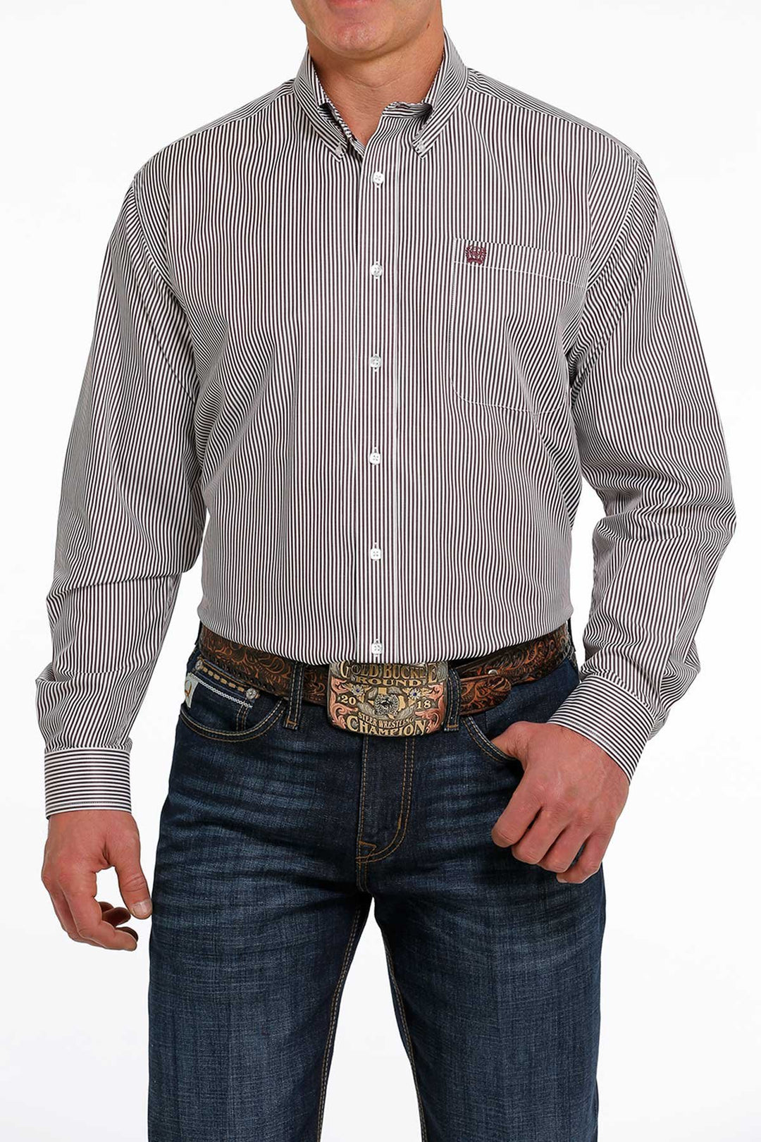 Chemise boutonnée à rayures violettes pour hommes - MTW1105483