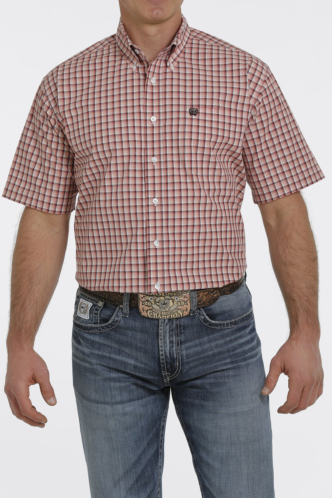 Chemise western à manches courtes à carreaux Cinch pour hommes - MTW1111392