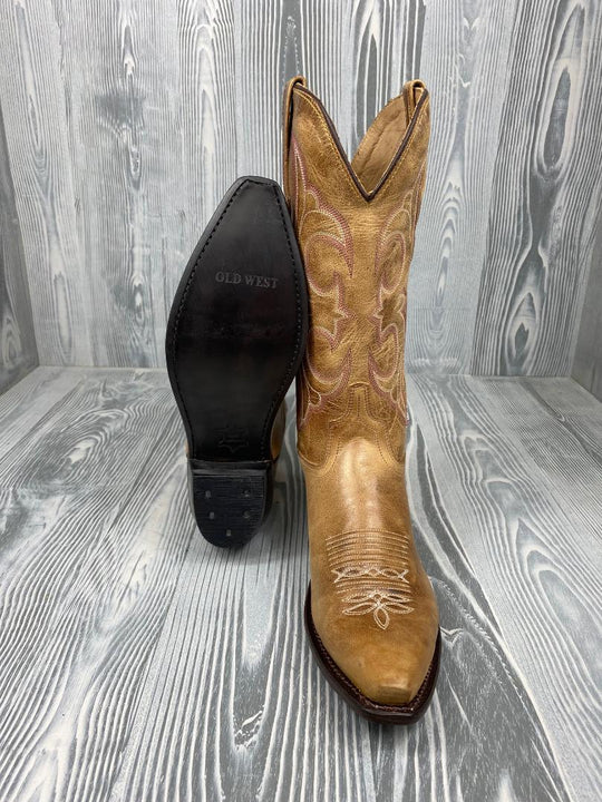 Ladies Oldwest Tan Snip Toe Cowgirl Boots - LF1596